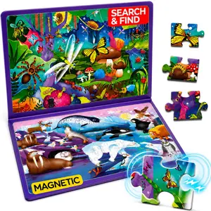 QUOKKA Magnetic Puzzles for Kids 4-6 Years - 100 Pieces, 2 Sets, 12x8 Inches, Bugs & Polar Animals Activity Books, Bonus Game, Builds Focus Travel Search & Find Toys
