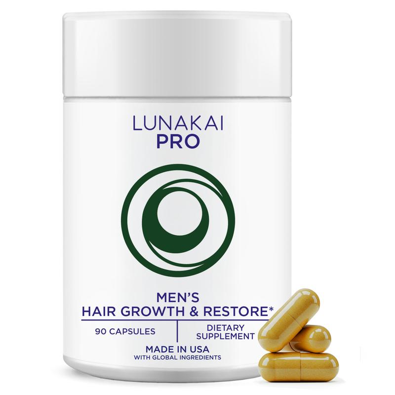Lunakai USA Made Hair Vitamins for Men - 19 Nutrient with Marine Collagen, Saw Palmetto & Keratin - Daily Hair Loss & Regrowth Support - 90 Capsules
