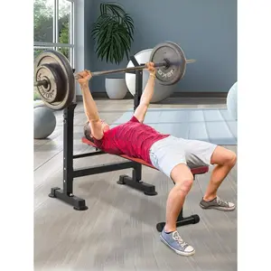 Bench Press Folding Multi-Function Workout Bench Weight Lifting Bench Strength Training Bench With Dip Station & Curl Bar For Home Gym