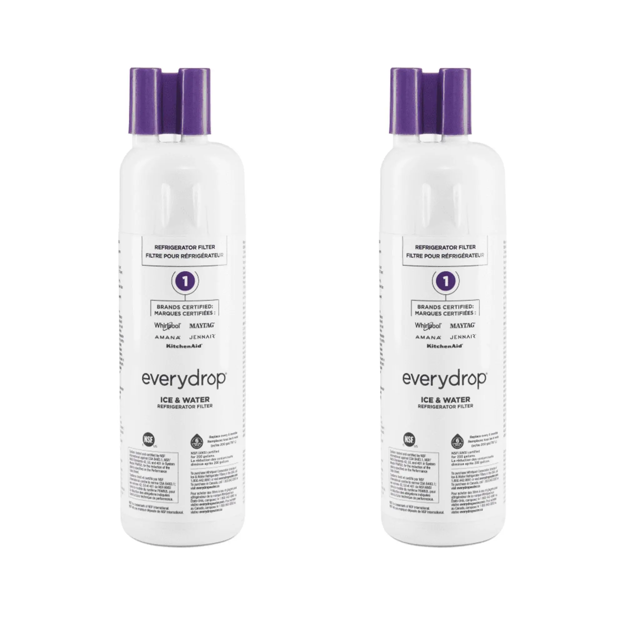 Refrigerator Ice & Water Replacement Filter 1 (EDR1RXD1) 2-Pack, Refrigerator Accessories, Traps Gunk, Ensures Fresh Supply, Hassle-Free Easy Swap-In Replacement Parts