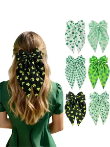 6pcs St Patrick's Day Fabric Shamrock Print Bow Hair Clips, Super Cute Clips, Ponytail Half-Up Hairstyle Accessories for Women Party Daily