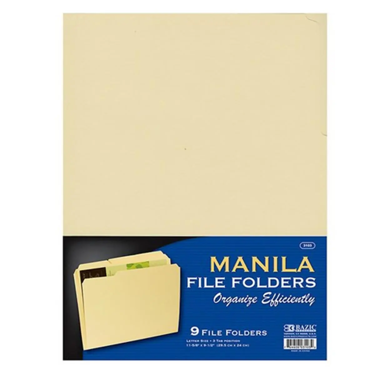 212 MAIN 1/3 Cut Letter Size Manila Built-In Tabs File Folders, Office Filing Supplies, 9-Pack per Case (48 Total Cases), Built-In Tabs Folders, 3 Tab Position