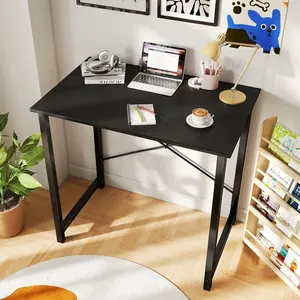 Compact 31.5 Inch Small Computer Desk, Modern Minimalist Study Writing Table, Metal Frame Wood Tabletop PC Workstation for Home Bedroom Office