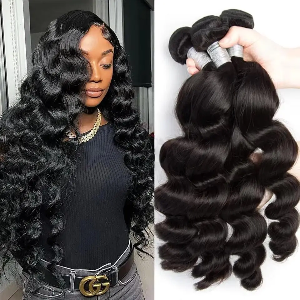 LUCKOCKOS 14A Loose Wave 100% Human Hair Bundles Raw Virgin   Unprocessed Brazilian Deep Wave Extensions Curly Wavy Hair
