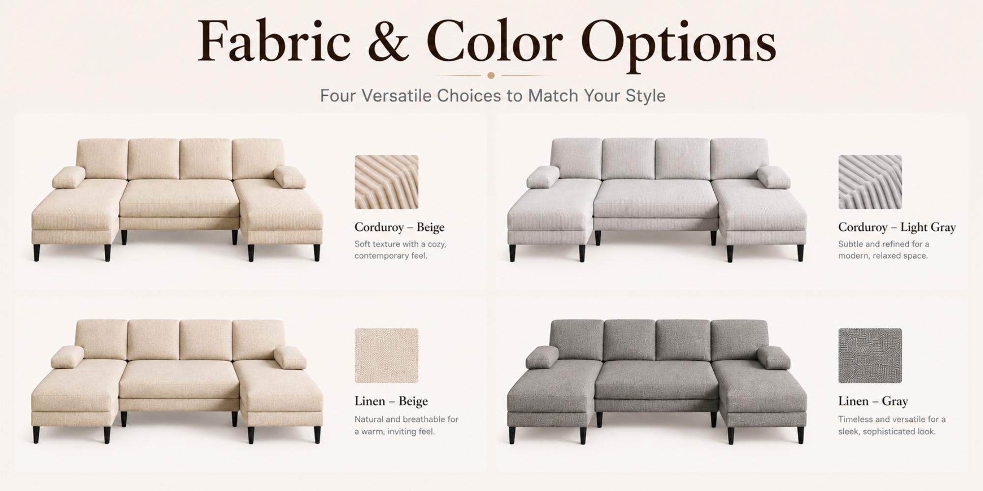 110" U-Shaped Sectional Sofa with Double Chaises, 4-Seater Ultra Deep Seat Chenille Couch for Living Room & Apartment