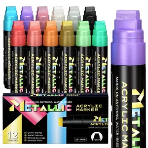 Giant Graffiti Poster Pen Set, Includes 12 Metal Colors, Large 15mm Wide Tip, Acrylic Paints, Suitable for Various Surfaces Art Creation, Acrylic Marker Pen