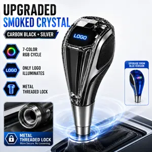 DYUHOP Pro LED Crystal Gear Shift Knob, Smoked Crystal Carbon Black Silver Shifter Knob, Upgrade from Blue Version, 7-Color RGB Rechargeable Car Shift Lever