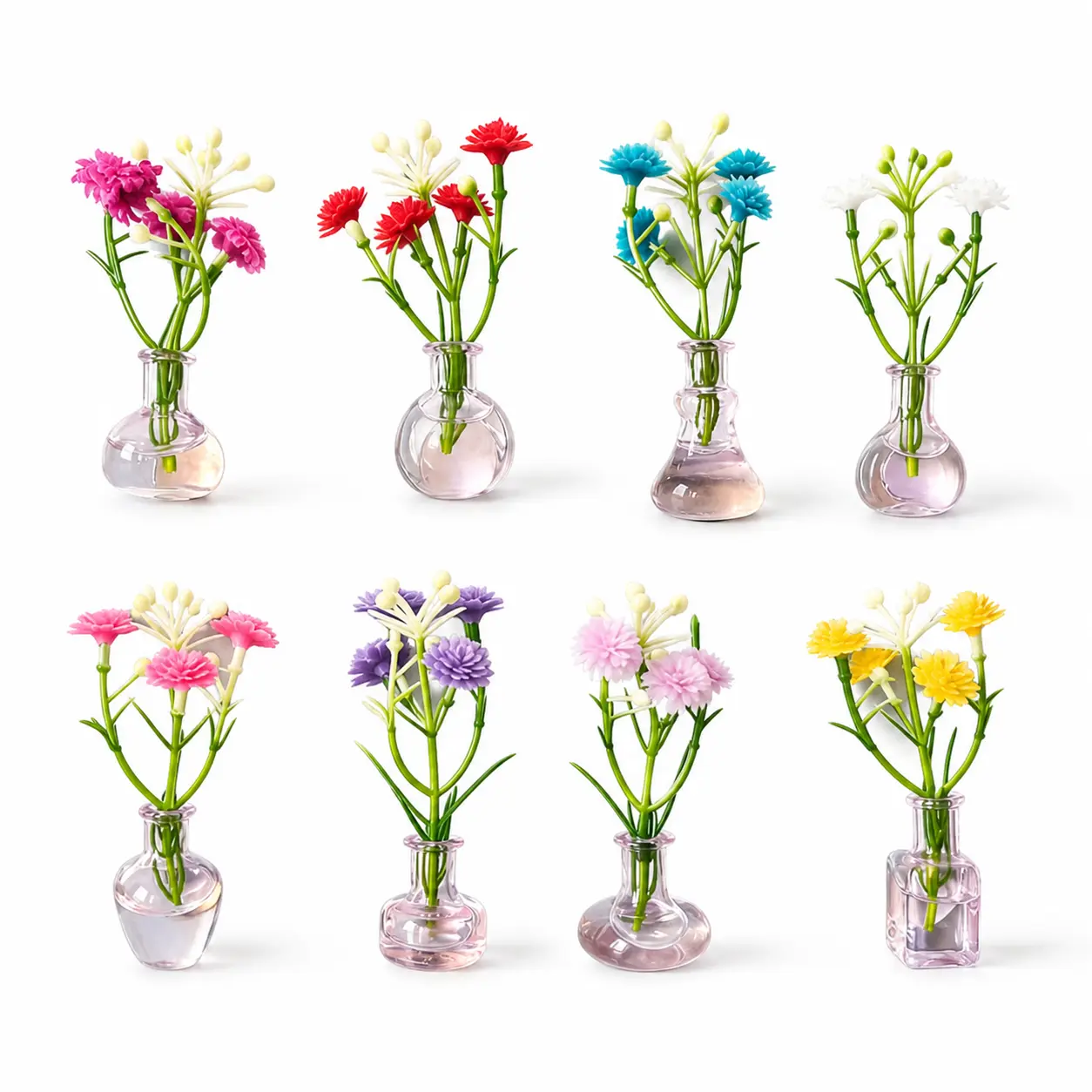 8-Pack Mini Vase   with Artificial Flowers, Cute 3D Magnetic Flower Vases for Refrigerator, Kitchen, Locker, Office & Magnetic Board Decor&cool gift& Colorful& Decoration& Decorative &Metal &Set &Floral &Faux fridge magnet sticker home white cat design