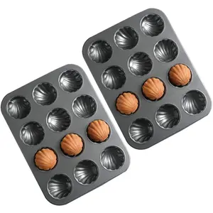 Mold Cake Pan for Madeleine, 12-Cavity Non-Stick Spherical Shell Madeline Bakeware for Oven Baking - 2 Pack