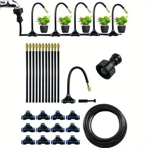 Drip Irrigation Kit, Automatic Watering System with Rotating Brass Spray Head, Adjustable Watering System, Garden Sprinkling Tool Set for Balcony, Rainforest, and Garden, Garden Watering Sprinkler