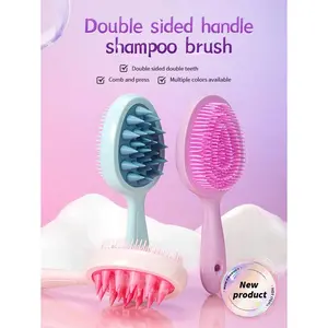 Detangler Brush Wet1/2/3pcs,Double-Tooth Handle Shampoo Brush, Long-Handle Shampoo Comb, Dual-Purpose Scalp Massage Cleaning ShampDetangler Brush Wet Hair Scalp Massager Shampoo Brush For Hair Growth, Hair Scalp Scrubber With Soft Silicone, Wet And Dry Ha