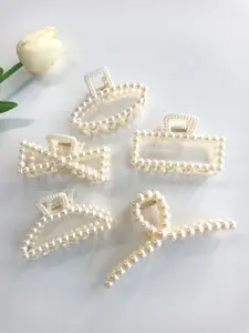 Elegant Style Geometric Faux Pearl Decor Hair Claws, Gorgeous Faux Pearl Hair Claws Set, Fashion Kawaii Hair Accessories for Women
