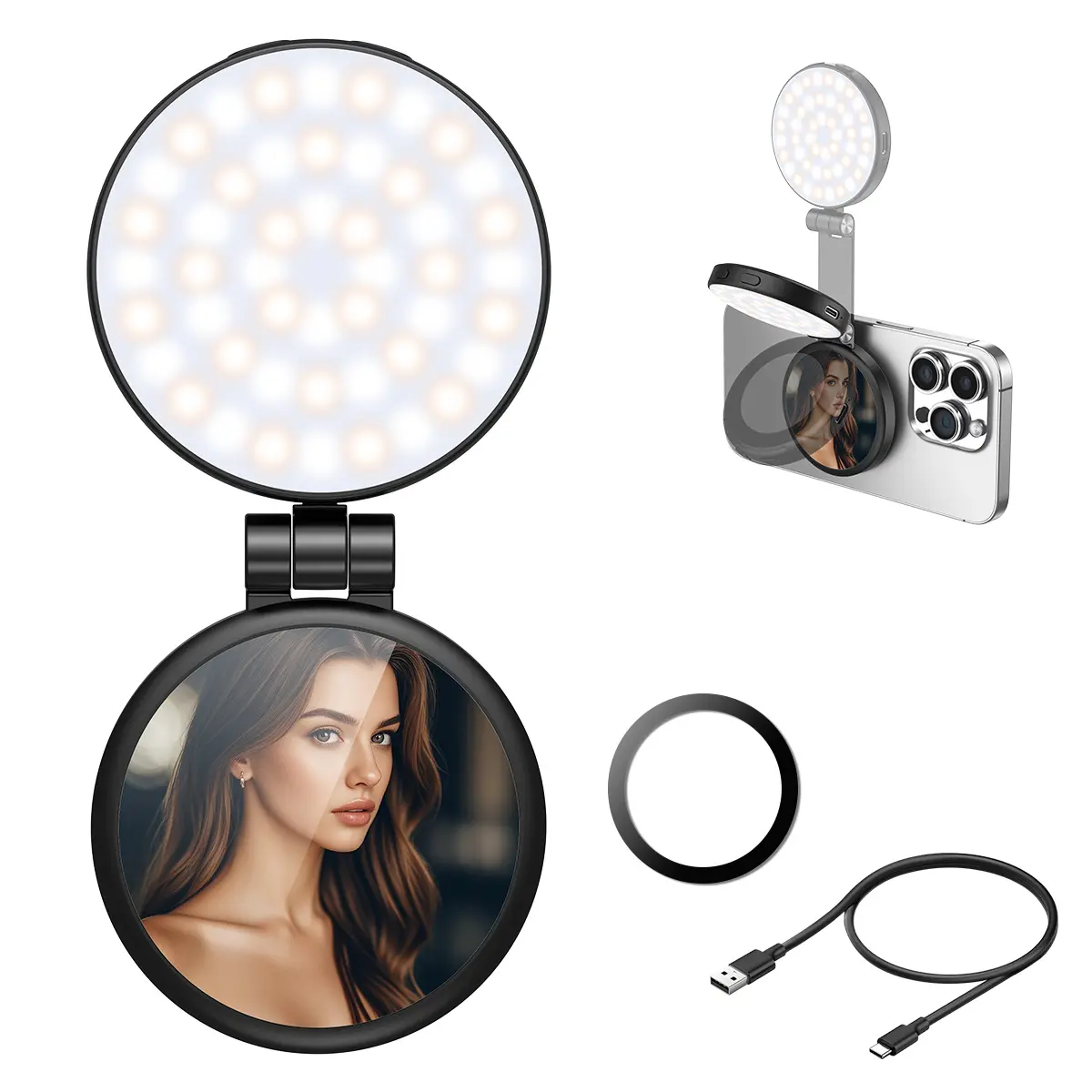 MagSafe Magnetic Selfie LED Fill Light - Rechargeable with Mirror, Mobile Phone Accessory for MagSafe iPhones, Smartphone/Cellphone Vlog Photography Recording,back to school,back to school haul