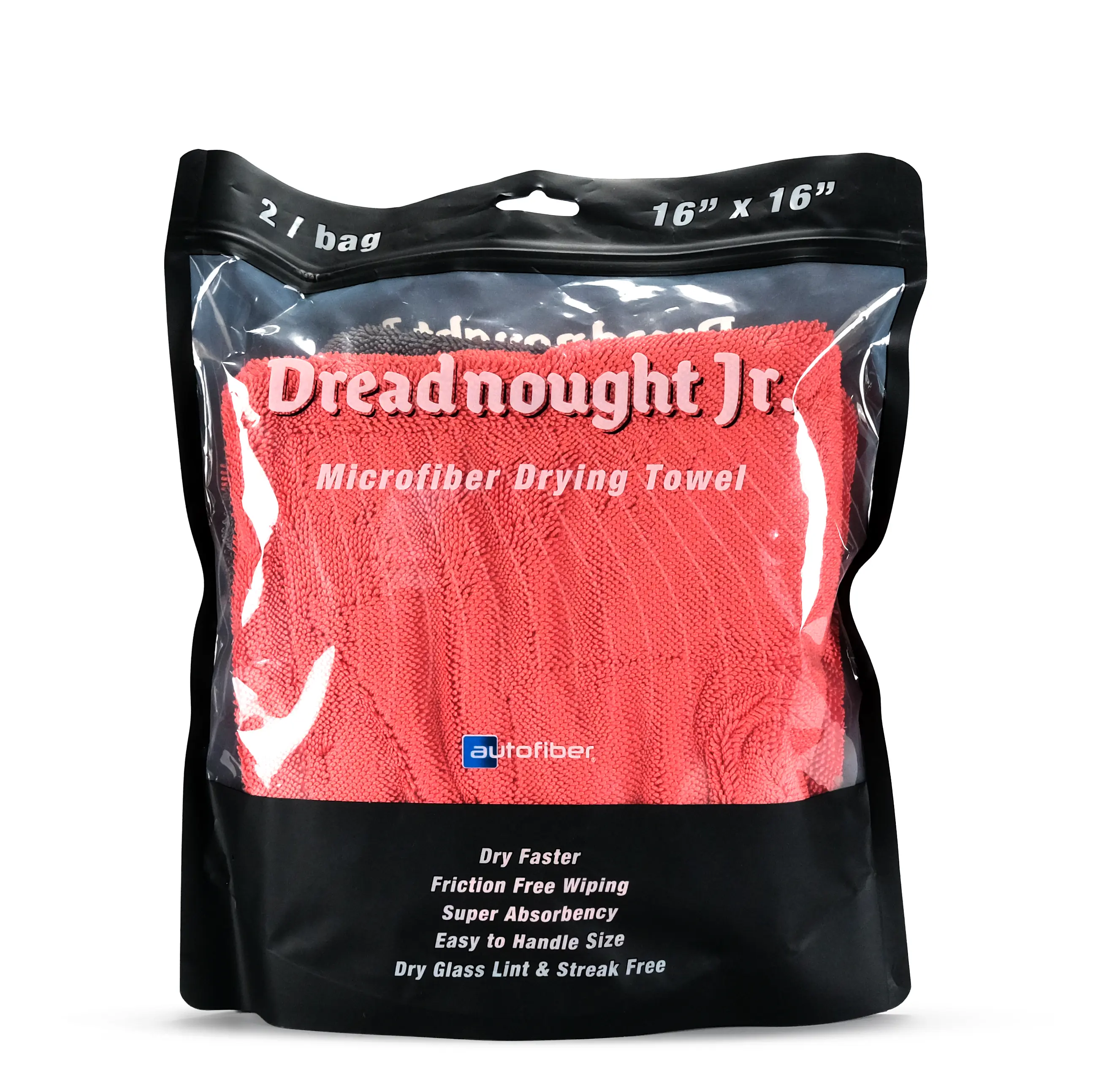 Autofiber Dreadnought Jr. Drying Towel: 2 Pack, 1100GSM, 16" x 16"