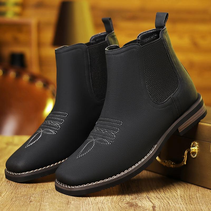 Men's Western Cowboy Boots Square-Toe Chelsea Ankle Boots Work Boots Casual Vintage Fashionable Classic Comfortable Versatile Available in Khaki and Black Outdoor Casual Closed-Toe Style