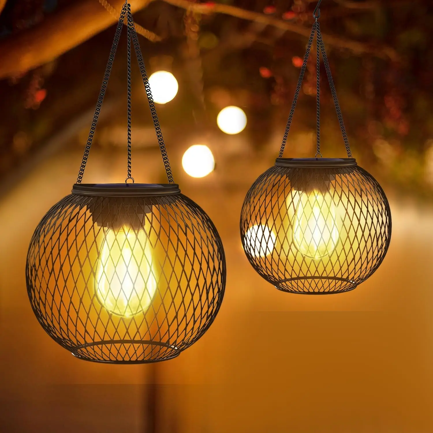 Solar Outdoor Lights 1Pcs Solar Hanging Lanterns Outdoor Waterproof Metal Solar Hanging Lights with Hook Garden Lanterns for Outside Classic Outdoor Deceorative Lights for Yard Garden Patio Porch Decor