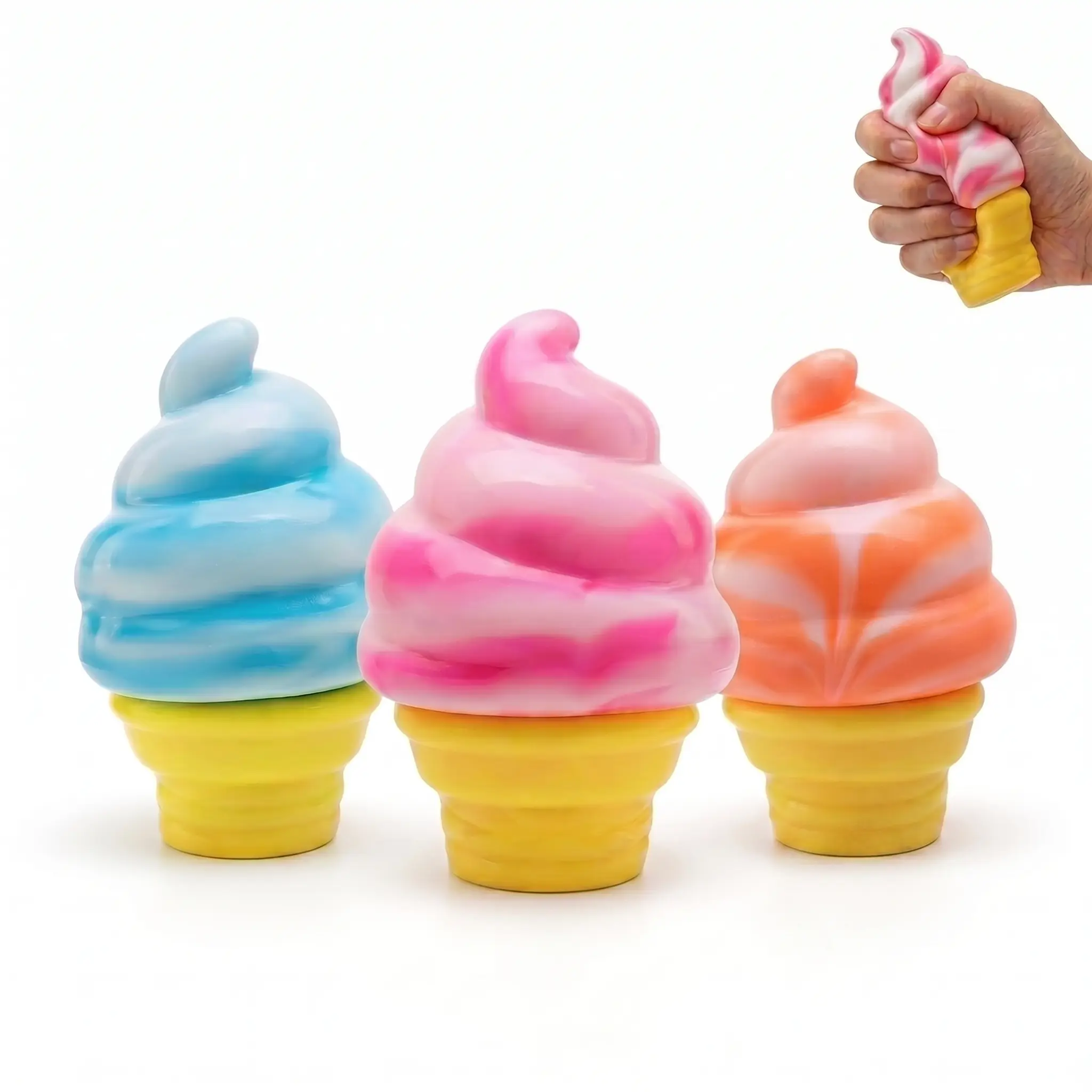 Ice Cream Squeeze Squishy Toy, 3.3 Inch Fast Rebound Rubber Fidget Toy, Cute Swirl Cone Stress Relief Toy, Soft Squeezable Anxiety Relief Doll for Adults & Kids, Desk Decor, Perfect for Summer Party Favors, Classroom Prizes & Birthday Gifts