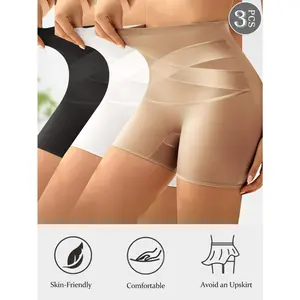 QUASTI 3 Pack Cross Front High Waist Body Shaper, Microfiber Tummy Control Hip Lifting Slim Leggings Underwear, S-XXL