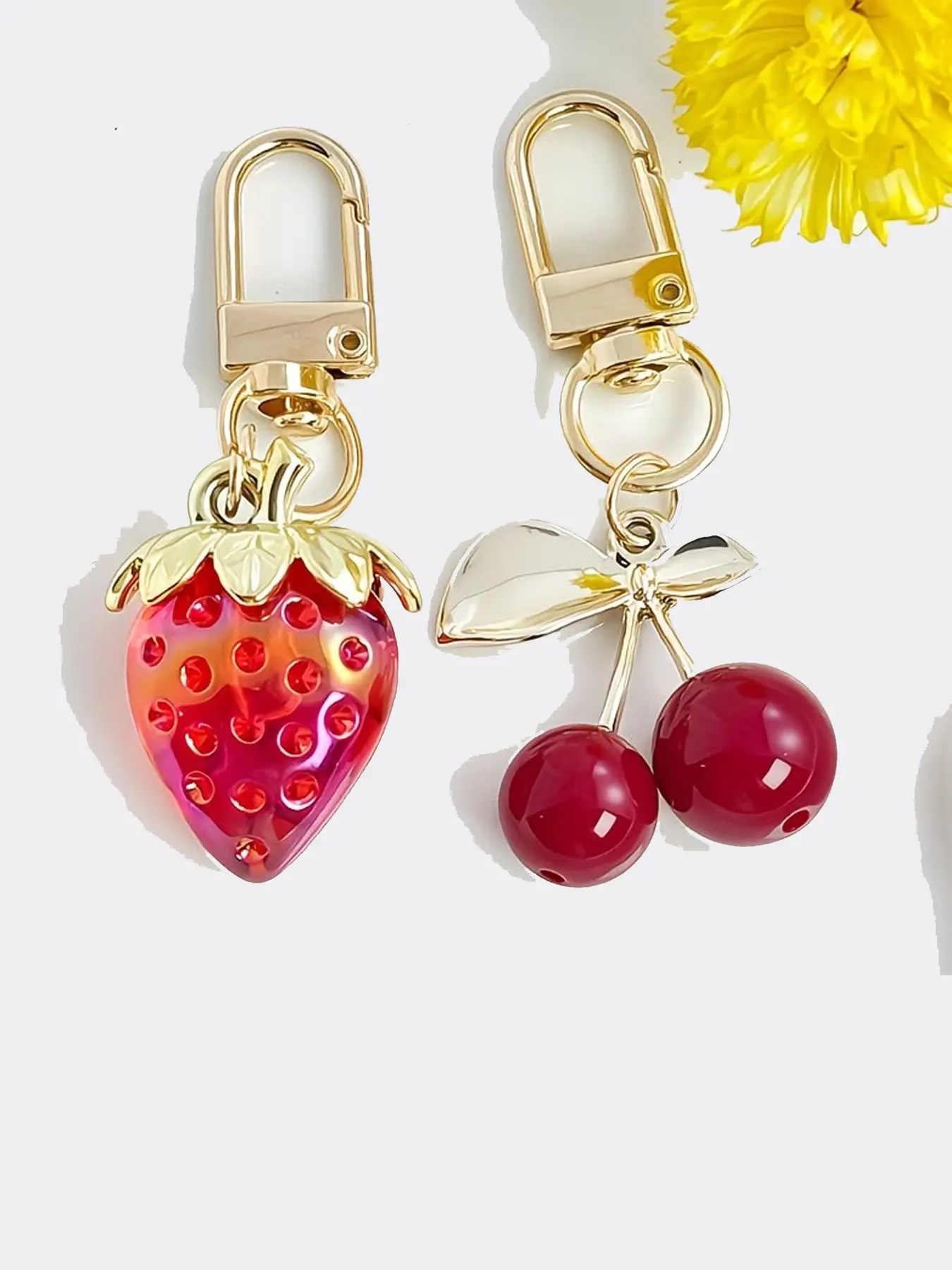 Cute Style Fruit Metal Pendant, Diy Pendants - Sparkling Strawberry & Cherry Design, Multi-Purpose Clip, Handcrafted Diy Jewelry Accessory, Perfect For Sweet And Cool Outfits, Birthday Gifts, Charms For Bags, And Decorations For Bags And Keys