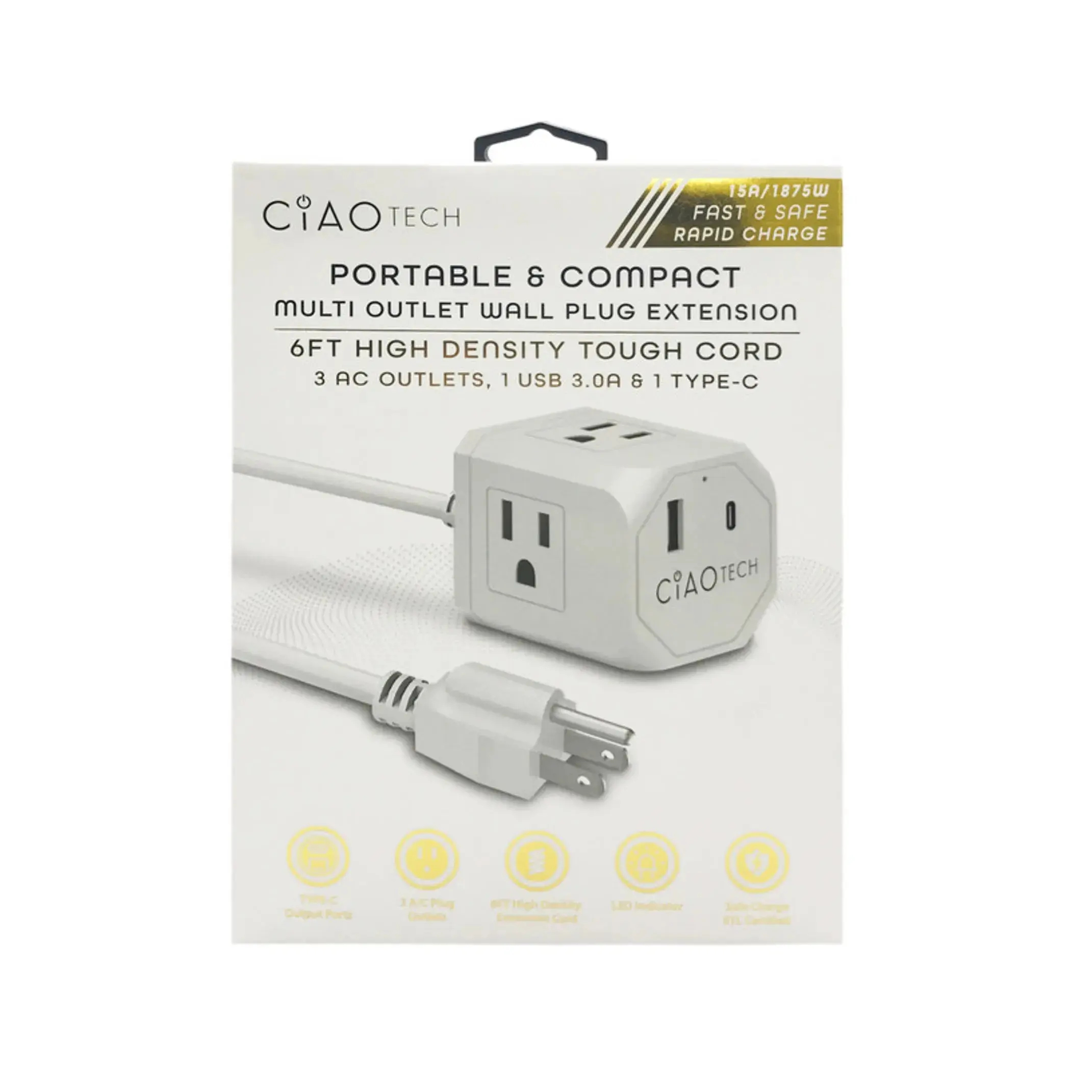 24 pack - 6 FT Extension Cord w/ 3 Outlets+ 1USB + 1TYPE C