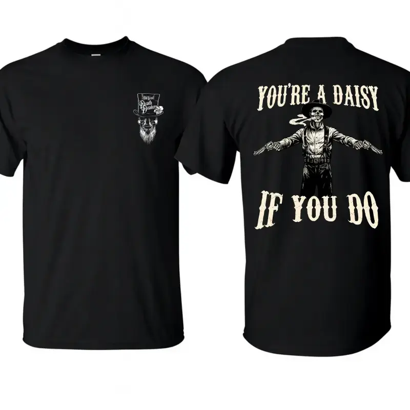 Men's "You Are A Daisy Doc Holliday" Casual Menswear Round Neck Shortsleeve T-Shirt, Tactical Apparel, Full Color Graphic, 90s Retro Vintage Style, 100% Cotton, Soft Breathable, Outdoor Summer Everyday Top, Gift For Classic American Style Lovers