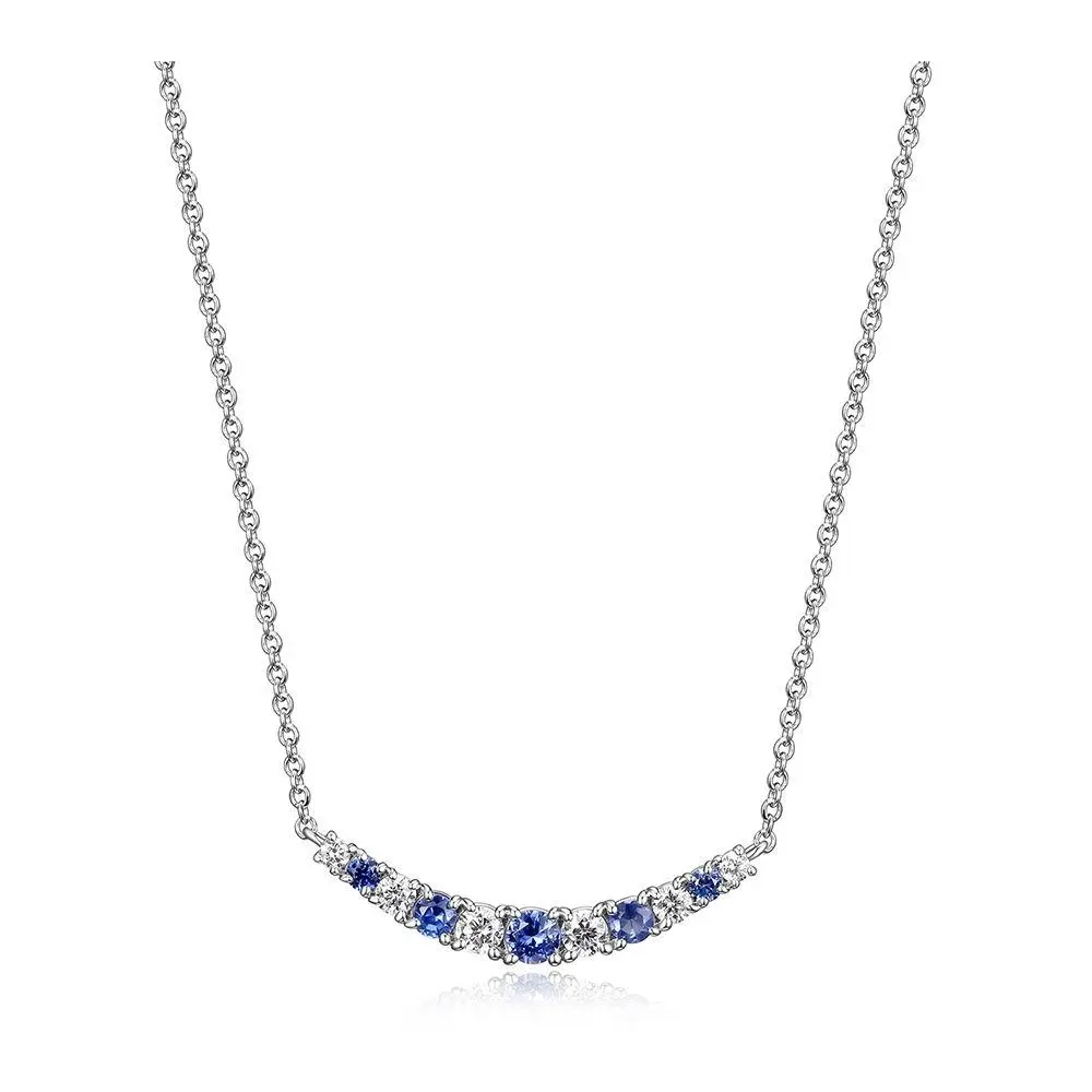 LuxLab Created Sapphire & Diamond Bar Necklace, Sterling LuxLab Created Sapphire & Diamond Bar Necklace, Sterling