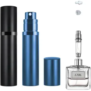2PCS Perfume Travel Refillable Bottle, Bottom-Filling Fragrances Perfume Atomizer, Empty Mini Cologne Dispenser, Portable Sprayer Pocket Size for On the Go 5ml (Black & Dark Blue)