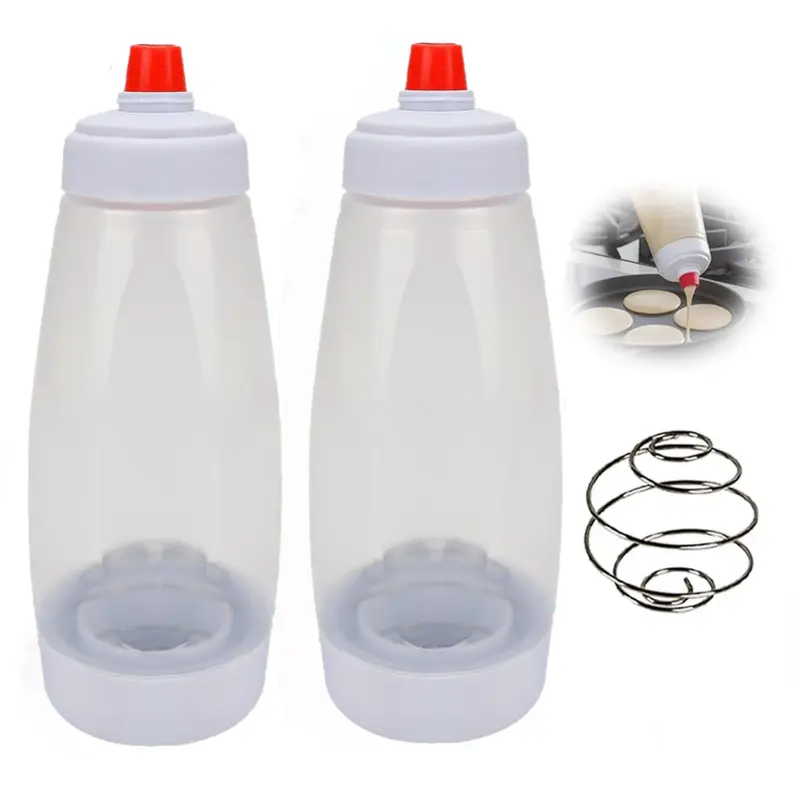 Pancake Batter Mixer & Dispenser Squeeze Bottle Baking Equipment - 4.5-Cup Silicone Compact Kitchen Gadget, Detachable Stainless Steel Blender Ball, Wide Opening, Dishwasher Safe for Pancakes, Muffins, Home Organization, 4.5 Cups