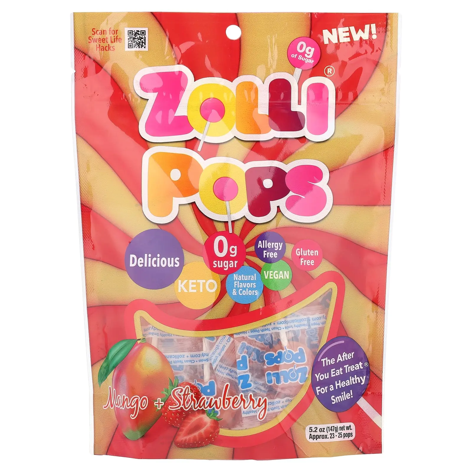 Zollipops Suckers, Mango + Strawberry, 5.2 oz (147 g) Zollipops Suckers, Mango + Strawberry, 5.2 oz (147 g)