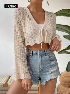 Women's Plain Hollow Out  Cardigan, Casual Long Sleeve   Knitwear for Summer, Fashion Women's Knit Clothing for Daily Wear, Tops