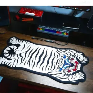 Domineering silver tiger gaming room desk mat, dark trendy cool style office mouse desk mat, irregular creative design study desk mat, modern artistic desk pad, special-shaped high-end study desk pad