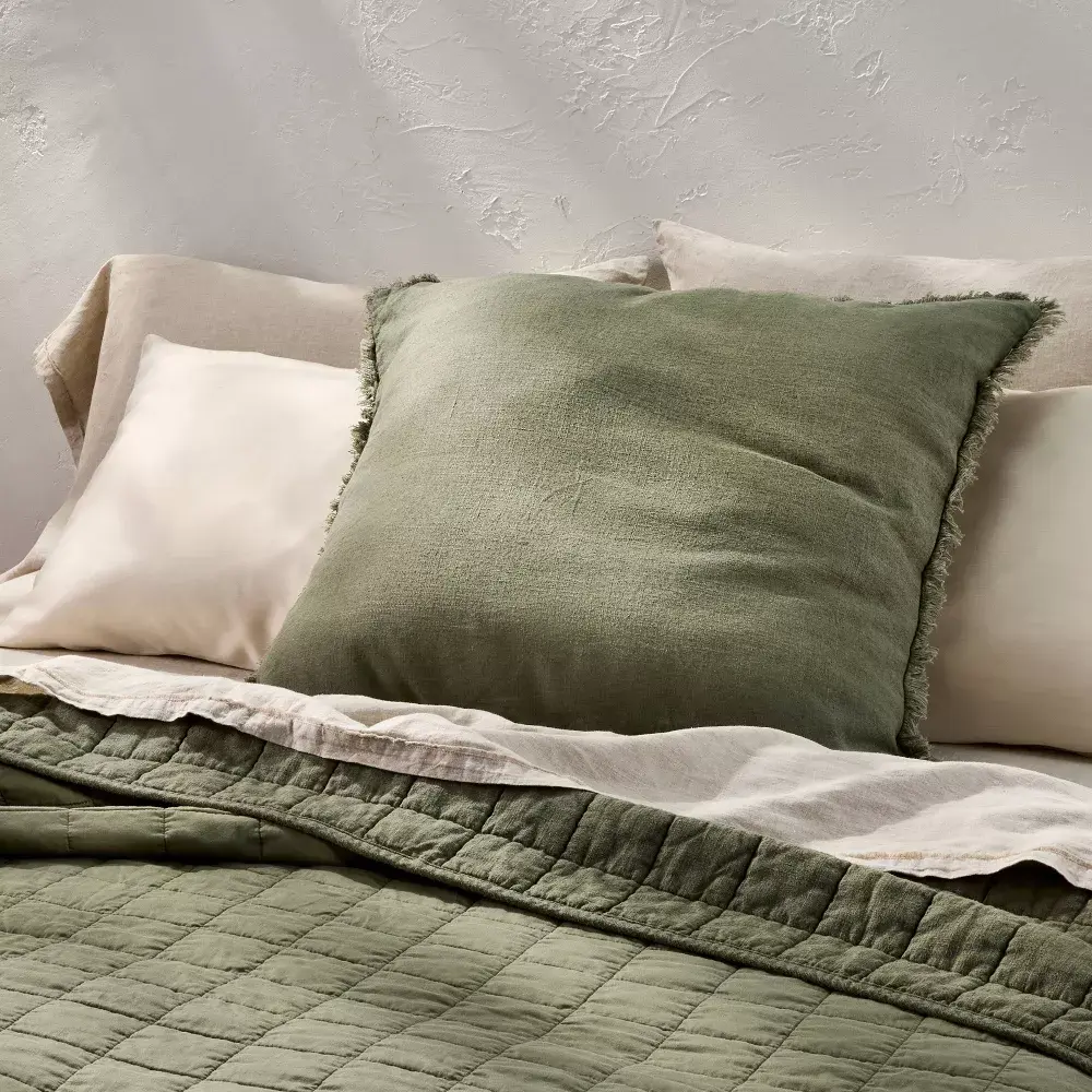 Euro Heavyweight Linen Blend Throw Decorative Pillow Olive Green - Casaluna Euro Heavyweight Linen Blend Throw Decorative Pillow Olive Green - Casaluna
