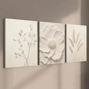 Flower & Grass Pattern Canvas Painting, 3 Counts Modern Wall Art Painting, Wall Art Decor for Home Living Room Bedroom Office, Ornaments