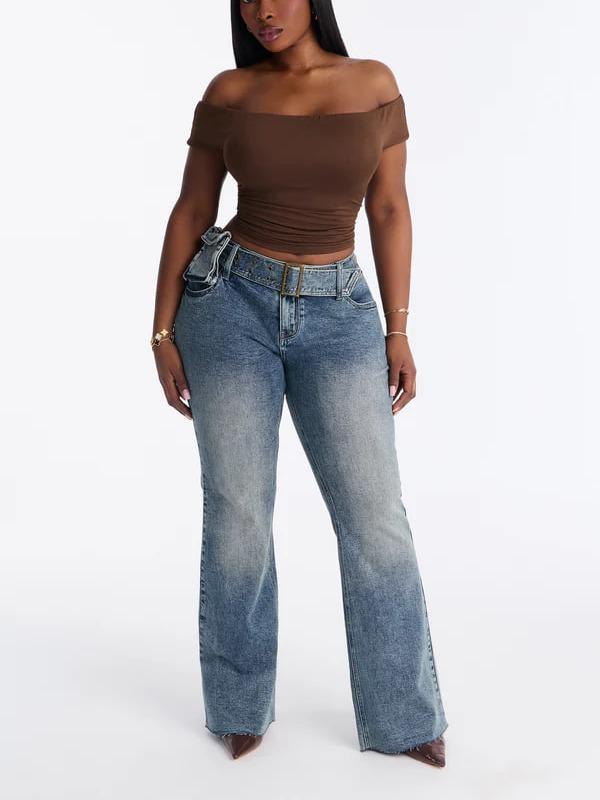 Moment Of Glory Low Rise Flare Jeans - Vintage Wash