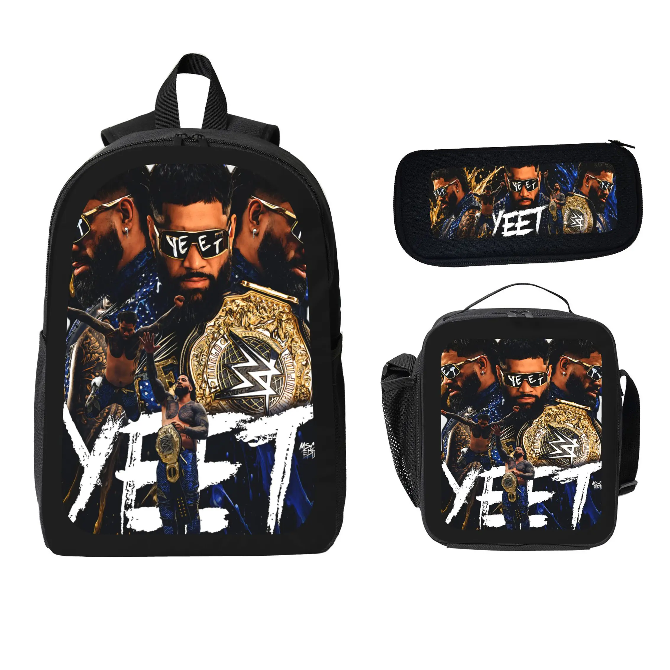 YEET Backpack Set Polyester Bookbag Backpack Lunch Bag Pencil Case Back To School Everyday Travel Daily Carry Kids Teens Boys Girls Students Wrestling Merchandise Fan Gift Lightweight Durable TikTok Viral Trending
