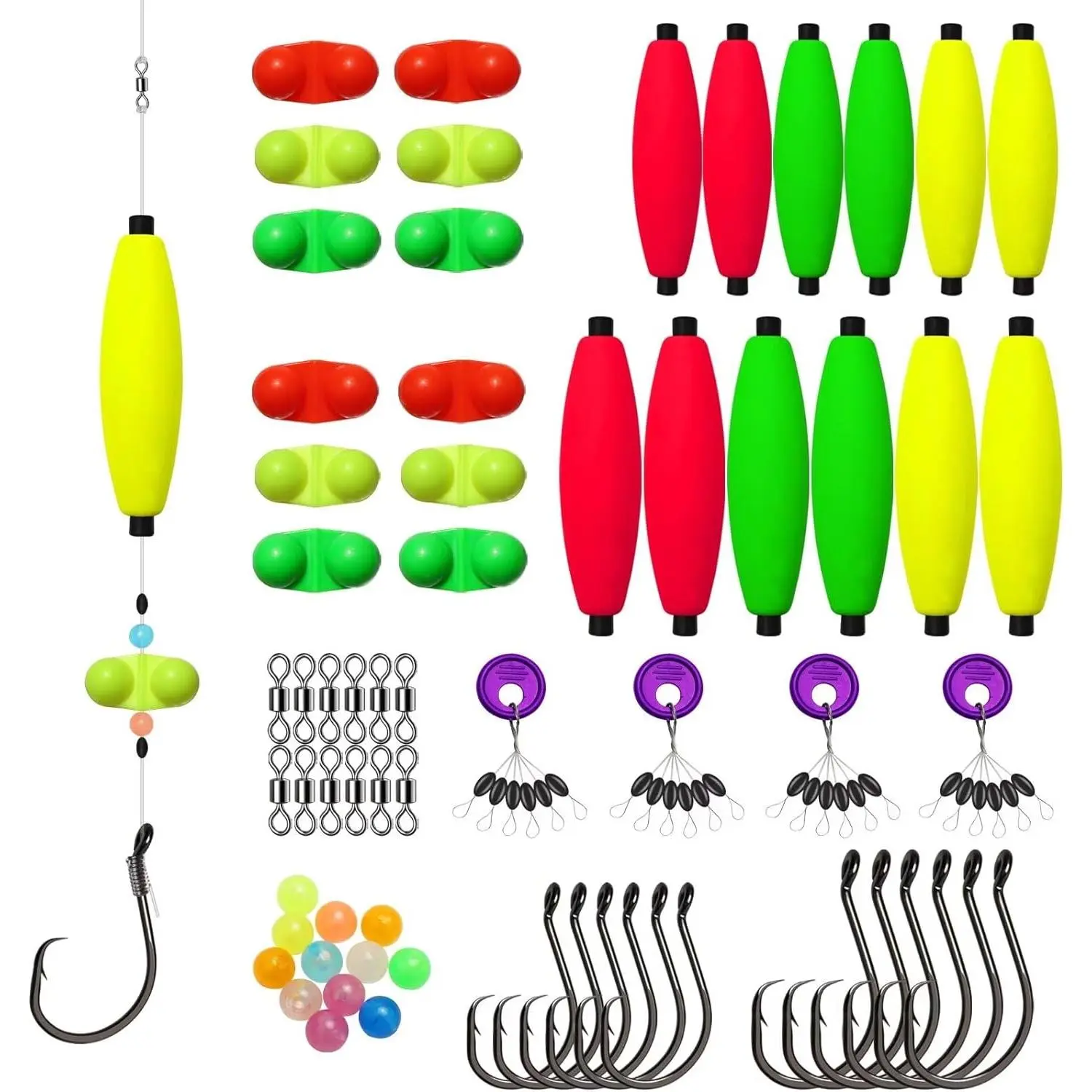 DOVESUN Catfishing Tackle Making Kit 102PCS/99PCS with Floats Hooks Swivels  Fishing Bells for Bank Lake River Pond Fishing Lure Kit with Tackle Box. Fishing,Lure,Kit with Tackle Box, Fishing Lures Kit, Tackle Supplies -