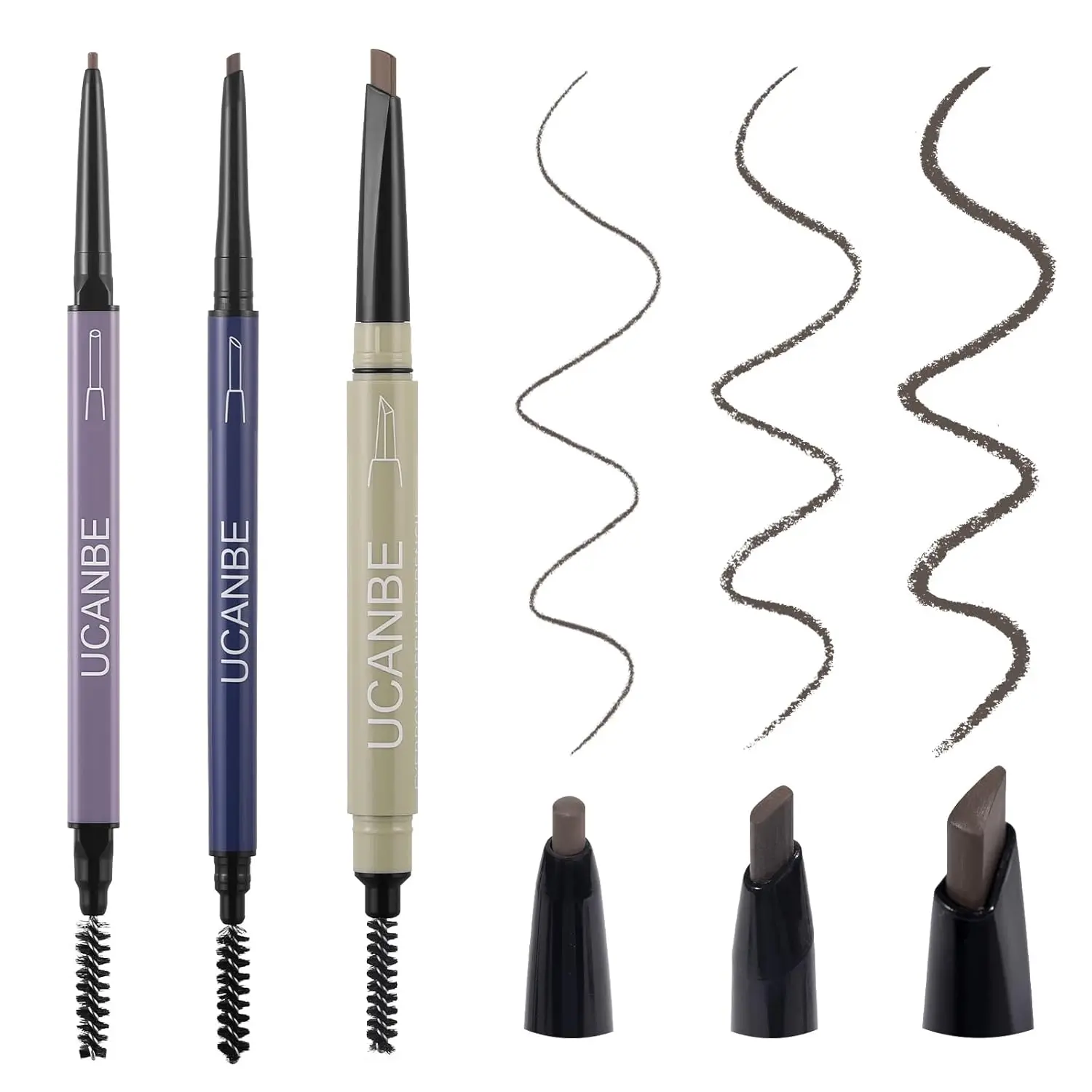 UCANBE 3-Piece Dual-Sided Eyebrow Pencil Set – Brow Definer, Eyebrow Makeup Tool with 3-in-1 Shaping, Defining, Filling Functions in Brown Black Shade, Natural Look, Built-In Spoolie Brushes, Double-Sided