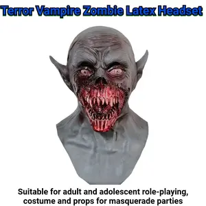 skeleton mask,Gothic vampire cosplay horror latex mask, 1:1 horror creature replica, realistic blood red eyes and fangs, suitable for adults and teenagers to cosplay vampires at Halloween themed parties, costume accessories for costume parties