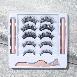 False Eyelashes with Magnetic Eyeliner Kit, Professional Eye Make Products Including 5 Pairs Faux Cluster Eyelashes & 2 Eyeliner & 1 Eyelash Tweezers, Eyelash Set