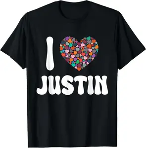 I Love Justin Heart First Name Justin Groovy T-Shirt