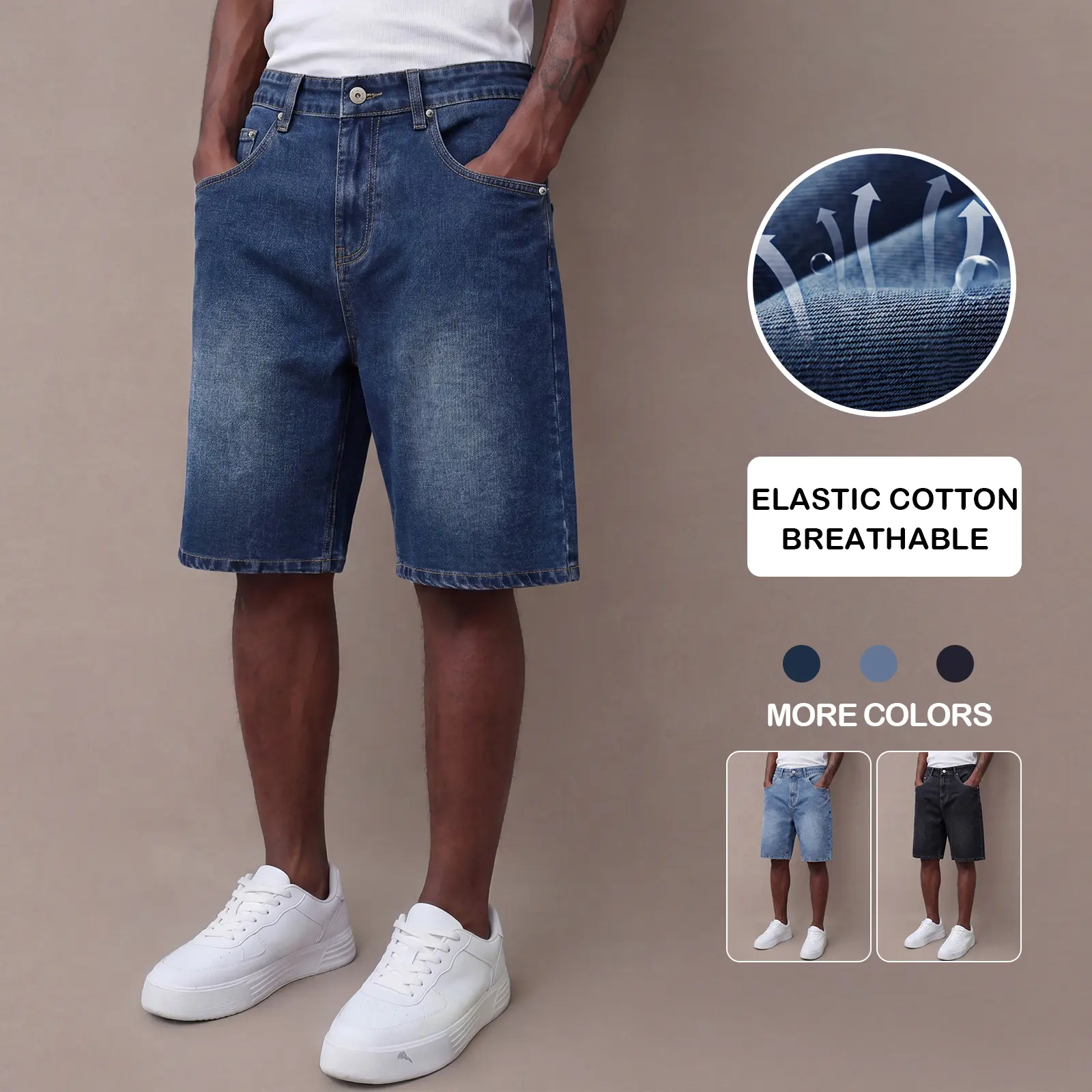 Men’s summer denim shorts — washed classic mid-thigh denim shorts made from comfortable, stretchy fabric for everyday wear.