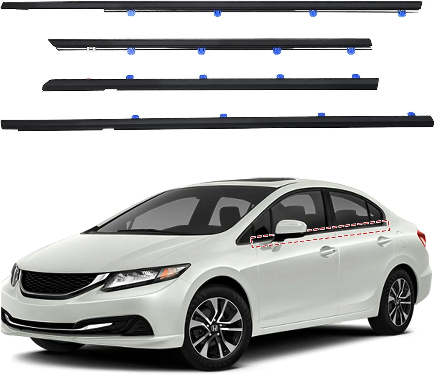 Window Weatherstrip Trim for 2012-2015 Honda Civic 4-Door Sedan 4 PCS Black Rubber Molding Seal Belt, Replaces 72450-TR0-A01 72410-TR0-A01 72950-TR0-A01 72910-TR0-A01