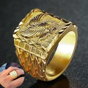 Men's eagle ring, 14k gold plated, Hip Hop style, suitable for everyday wear, as a gift, or for parties.