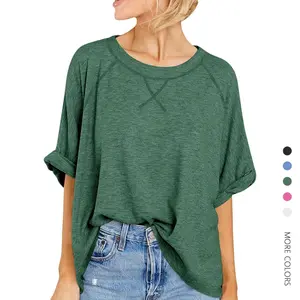 Danedvi Women's Minimalist Round Neck Oversized Baggy Short-Sleeve T-Shirts - Soft, Breathable, Comfortable Garment for Maternity Casual Wear, Beige Spring Womenswear Tops,summervibes