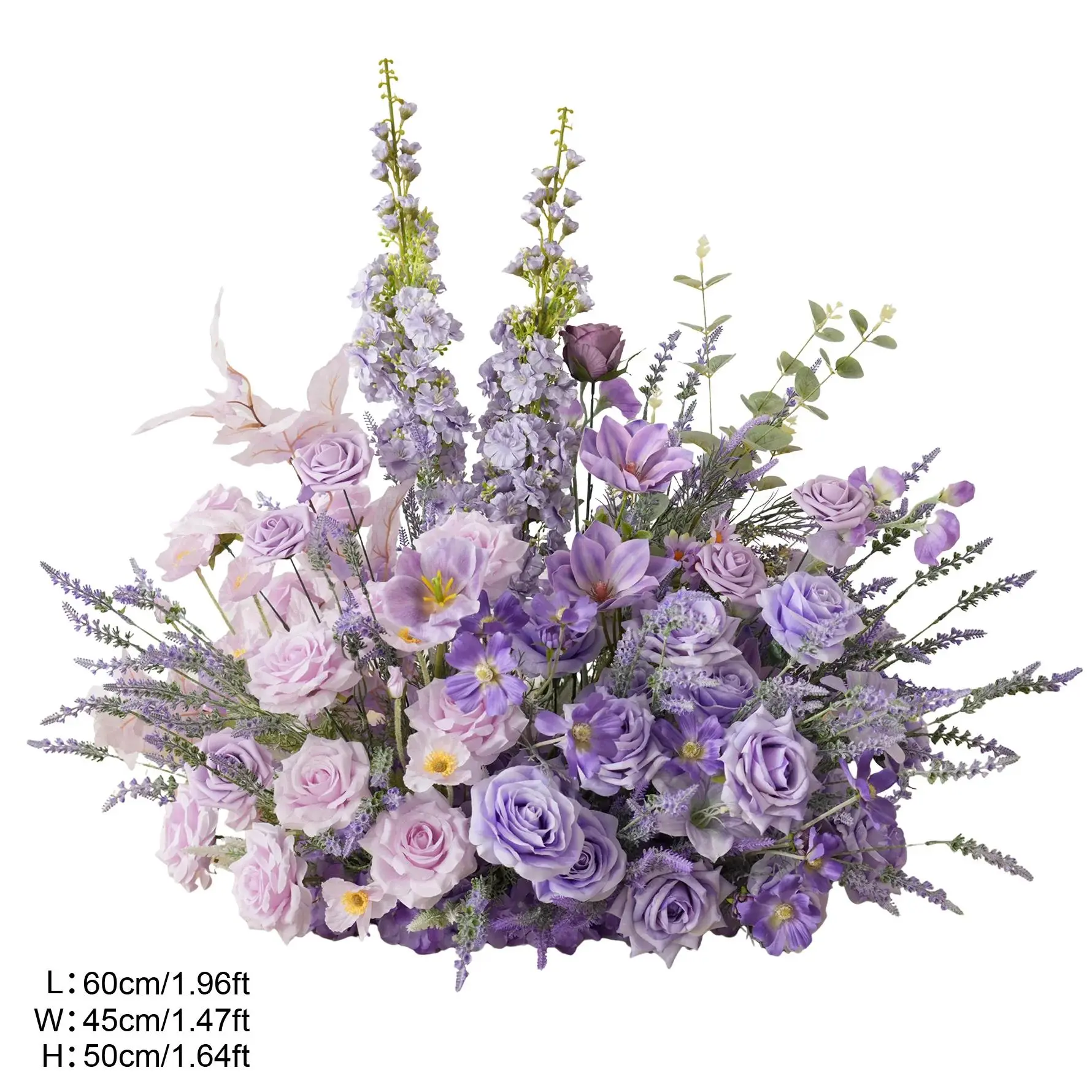 A9002 Silky Purple Lavender Rose Artificial Floral Arrangement, 60*45*50 cm Floor Decor with Foam Base, Wedding Aisle Flower Decor, Flowers