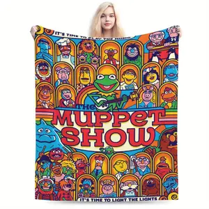 Cute Muppets Show Flannel Blanket - Ultra-Soft, Comforting, and Versatile All-Season Travel Bed Camping Blanket - Multifunctional Polyester Fleece Throw with Adorable Anime Print, Perfect for Home, Kitchen, and Bedding, 250-300g Square