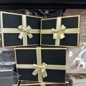 Set of 3 Boxes with Black Finish and Golden Ribbons for Flowers or Gifts