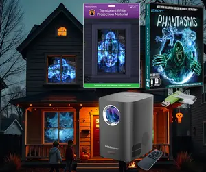 AtmosFX Phantasms on USB + HD Projector + 48" x 72" White Window Holographic Screen for Halloween Projection