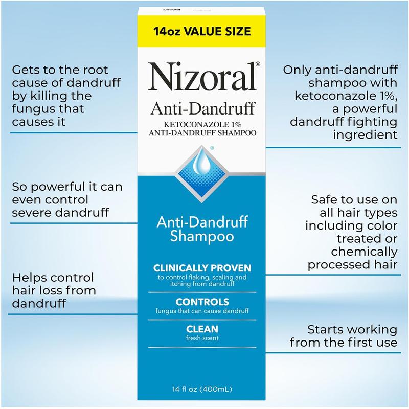 Nizoral Anti-Dandruff Shampoo with 1% Ketoconazole, Fresh Scent, 14 Fl Oz  Haircare Gentle Cleansing