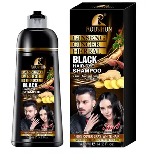 420ml ROUSHUN Black Hair Shampoo Hair dye Ginseng, ginger, black hair dye, moisturizing hair, cleansing care, Haircare, dyeing and conditioning shampoo, 3 in 1